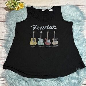 NWT Fender Women's Black Guitar Graphic Muscle Tee sz L